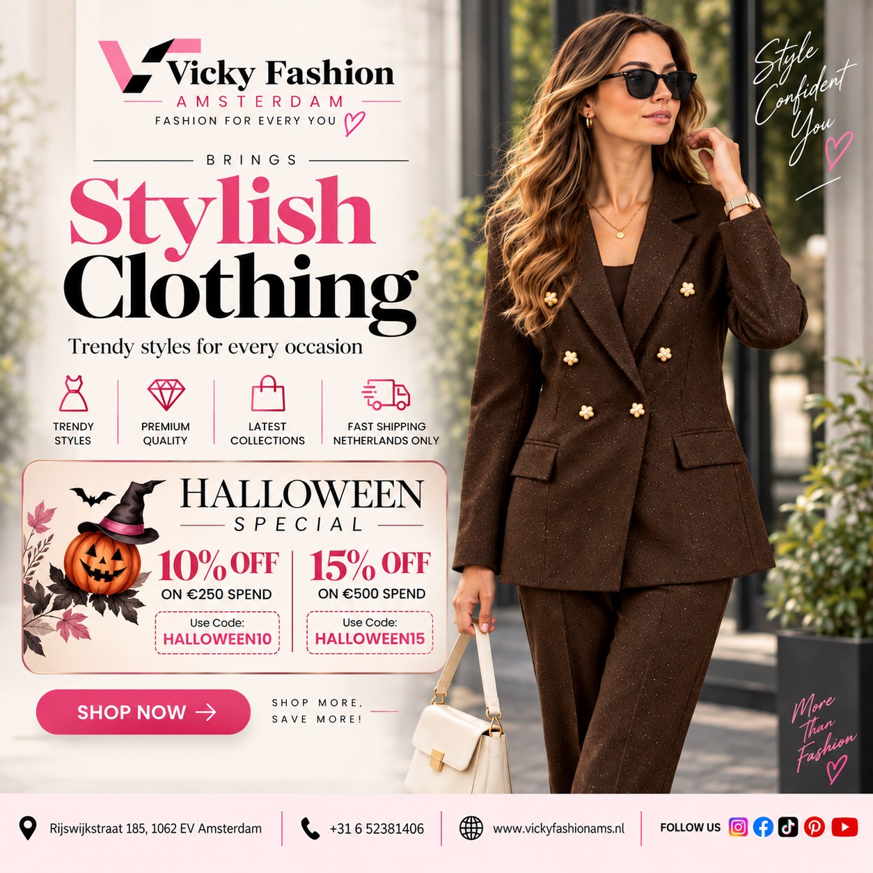 Vicky Fashion Halloween special: 10% off orders of €250 with code HALLOWEEN10, or 15% off orders of €500 with code HALLOWEEN15. Shop now.